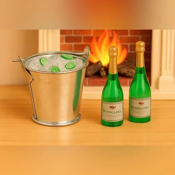 Dollhouse Miniature Kitchen & Dining Bundle Plates, Pancakes & Coffee, Champagne - Picture 9 of 11